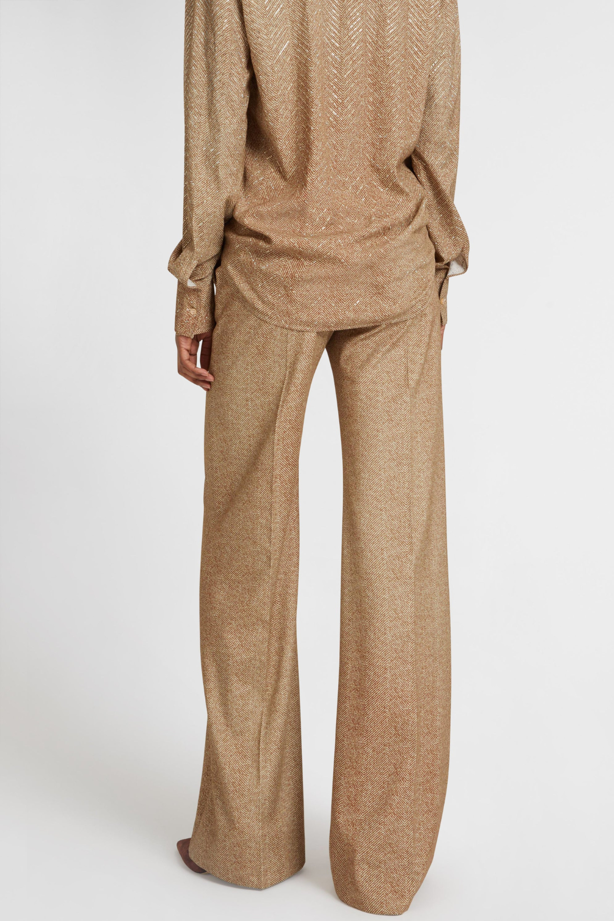 Raba Crystal Embellished Herringbone Pants - Brown