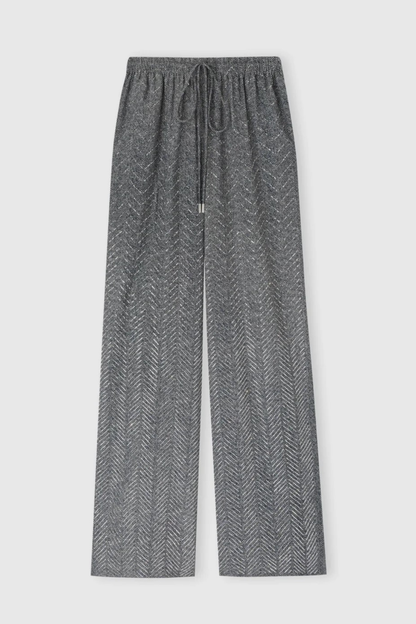 Raba Crystal Embellished Herringbone Pants - Grey