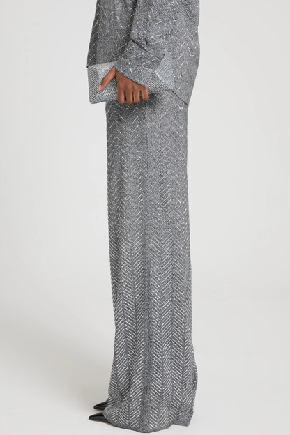 Raba Crystal Embellished Herringbone Pants - Grey