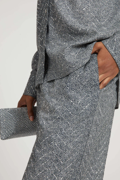 Raba Crystal Embellished Herringbone Pants - Grey