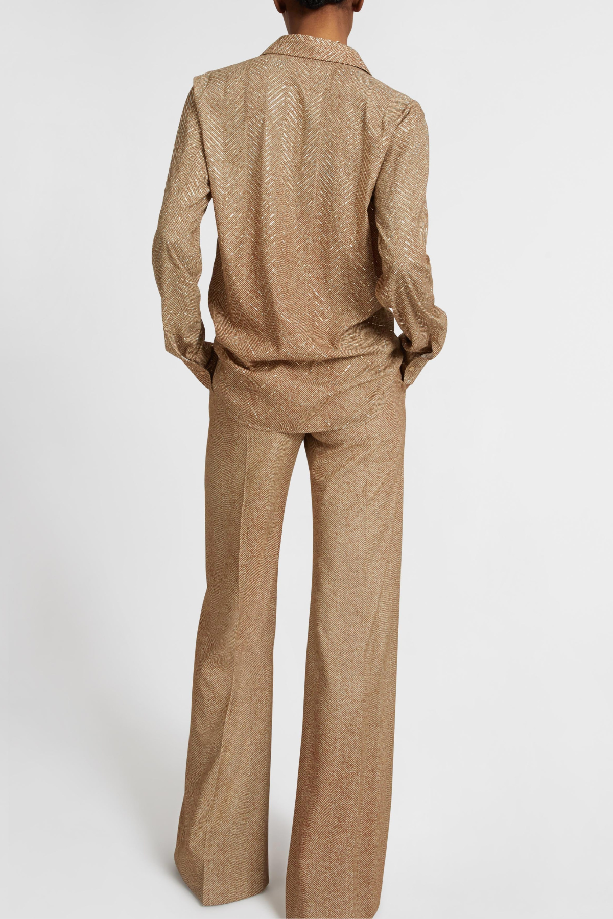 Raba Crystal Embellished Herringbone Shirt - Brown