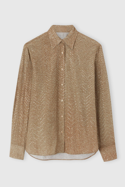 Raba Crystal Embellished Herringbone Shirt - Brown