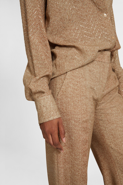 Raba Crystal Embellished Herringbone Shirt - Brown