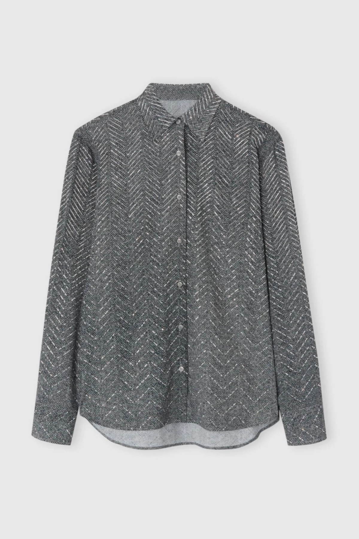 Raba Crystal Embellished Herringbone Shirt - Grey
