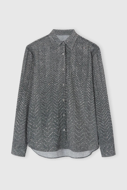 Raba Crystal Embellished Herringbone Shirt - Grey