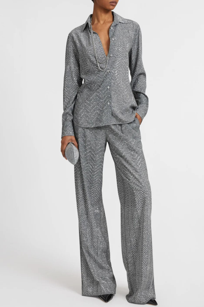 Raba Crystal Embellished Herringbone Shirt - Grey