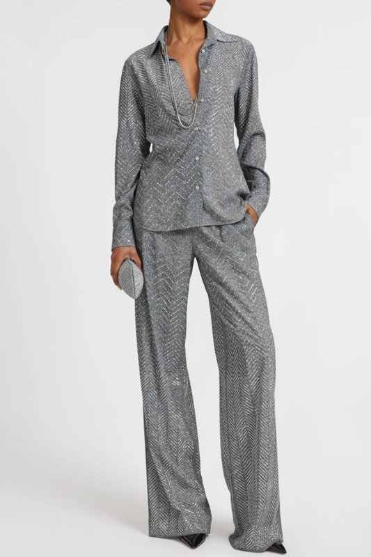 Raba Crystal Embellished Herringbone Shirt - Grey