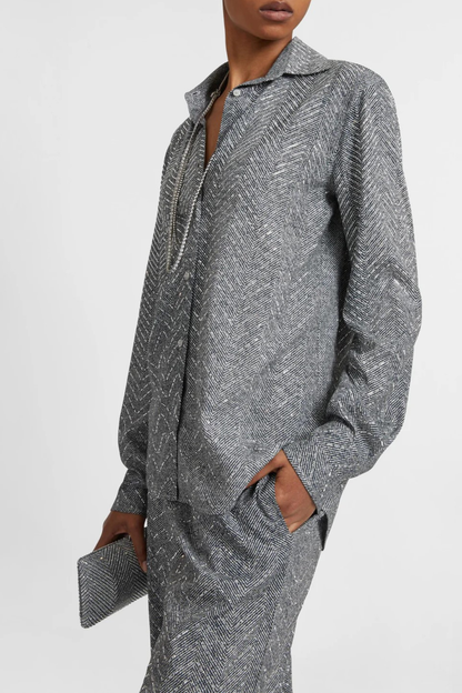 Raba Crystal Embellished Herringbone Shirt - Grey