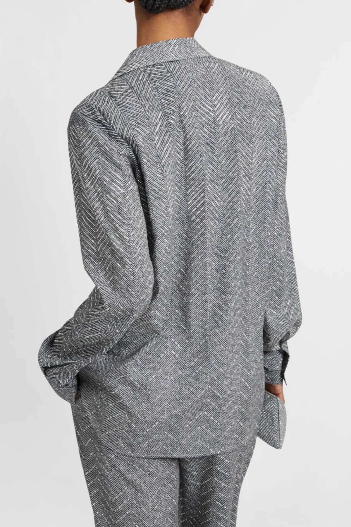 Raba Crystal Embellished Herringbone Shirt - Grey