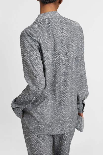Raba Crystal Embellished Herringbone Shirt - Grey