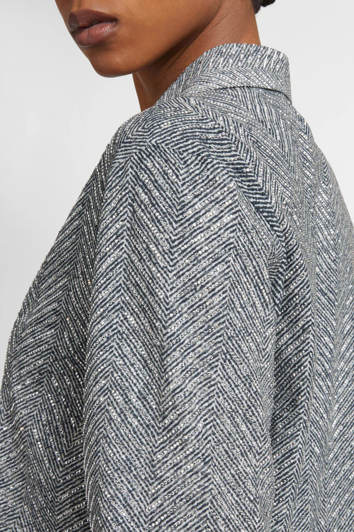 Raba Crystal Embellished Herringbone Shirt - Grey