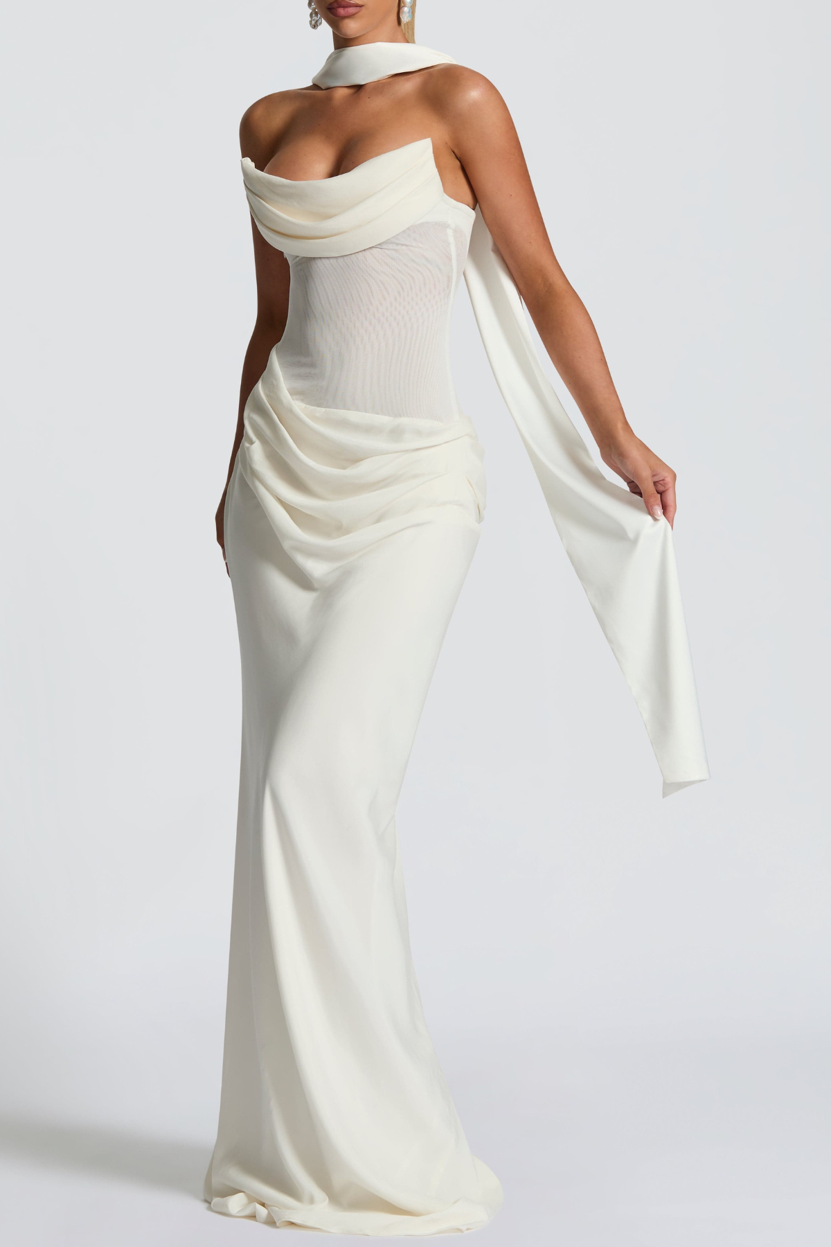 Radana Strapless Corset Satin Maxi Dress - White