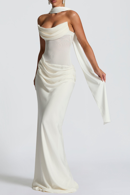 Radana Strapless Corset Satin Maxi Dress - White