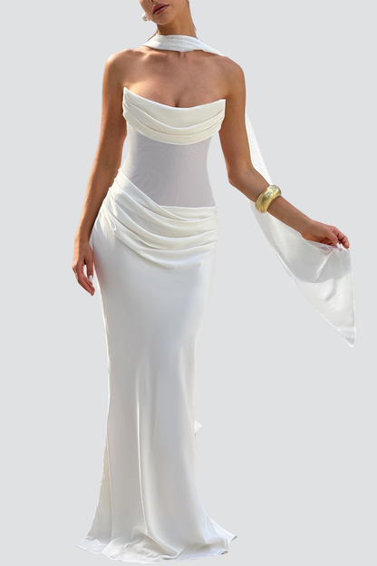 Radana Strapless Corset Satin Maxi Dress - White