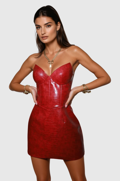 Radek Crocodile Strapless Leather Mini Dress