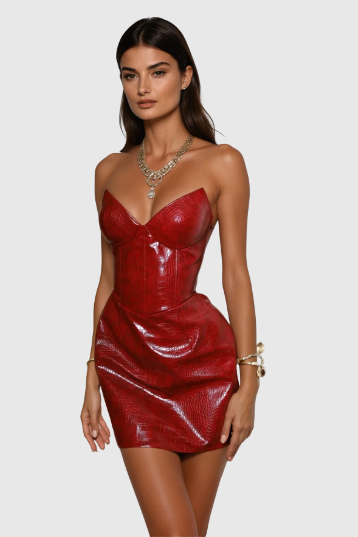 Radek Crocodile Strapless Leather Mini Dress