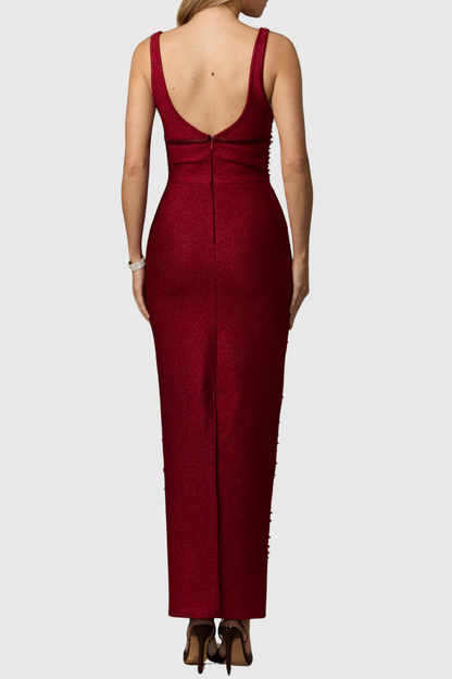 Raffa Beaded Embellished Plunge Maxi Bandage Dress