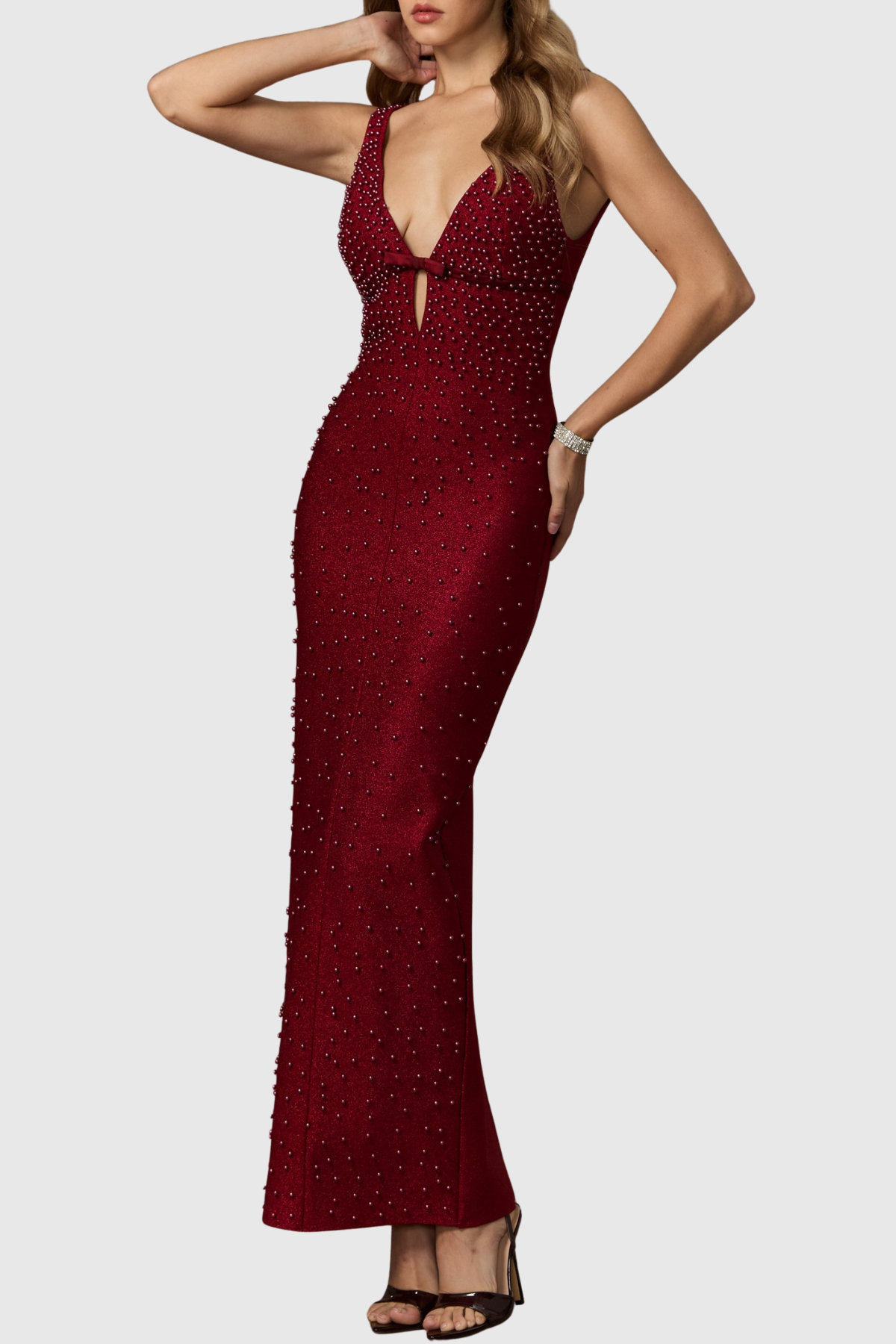 Raffa Beaded Embellished Plunge Maxi Bandage Dress