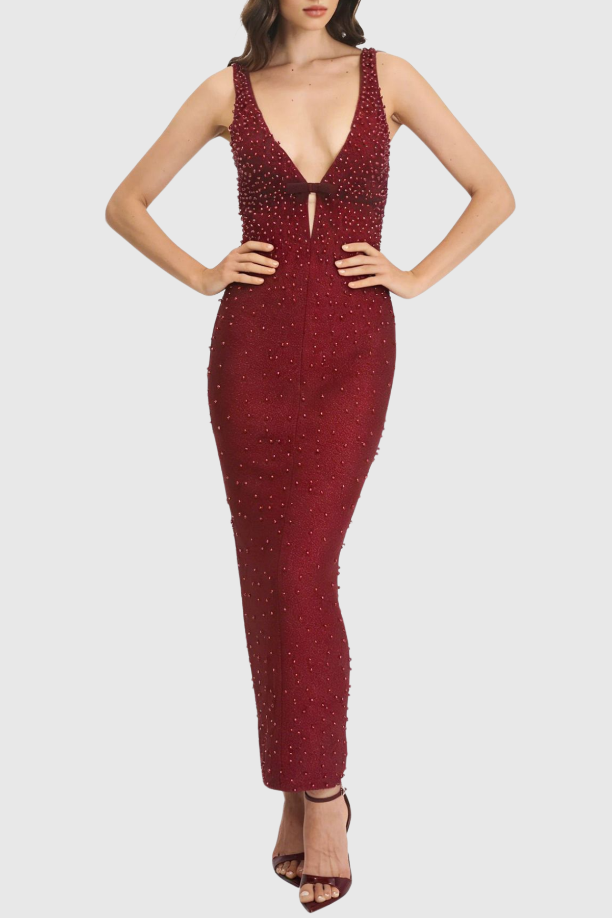 Raffa Beaded Embellished Plunge Maxi Bandage Dress
