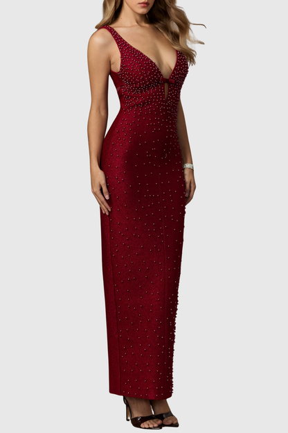Raffa Beaded Embellished Plunge Maxi Bandage Dress