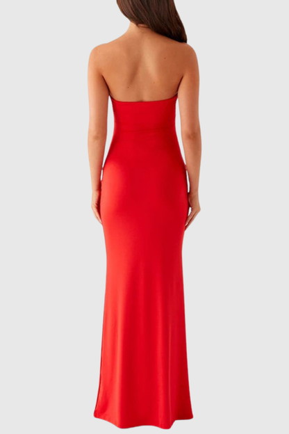 Ragka Strapless Floral Embellished Cutout Maxi Dress - Red