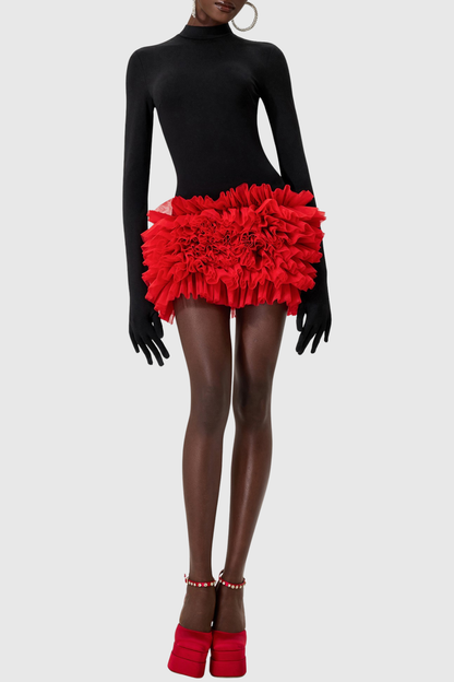 Raiden Ruffle Contrast Color Mini Dress 