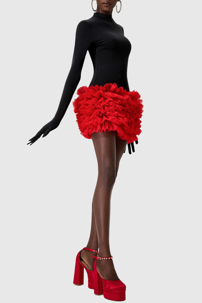 Raiden Ruffle Contrast Color Mini Dress 
