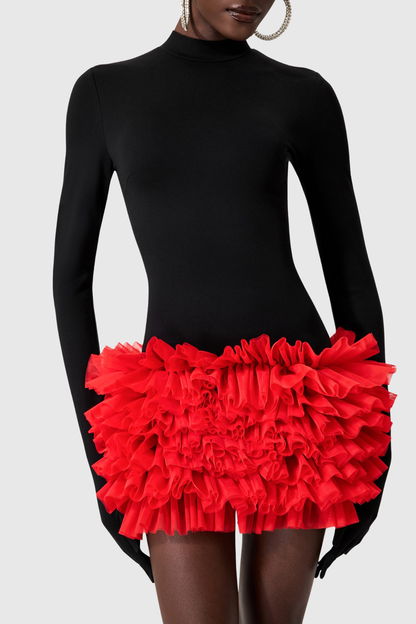 Raiden Ruffle Contrast Color Mini Dress 