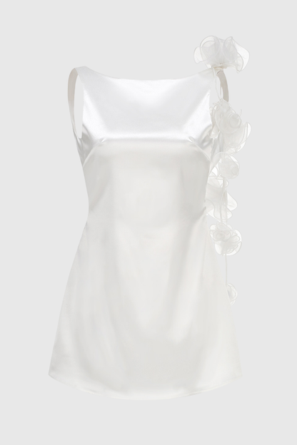 Raifa Floral Backless Satin Mini Dress - White