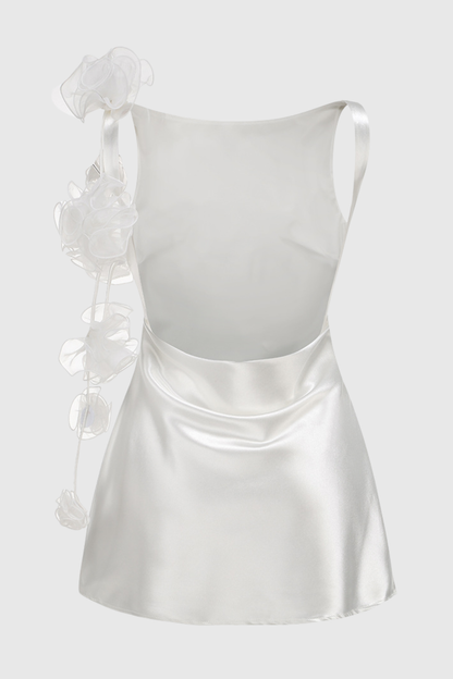 Raifa Floral Backless Satin Mini Dress - White