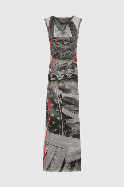 Raisa Sleeveless Printed Mesh Maxi Dress - Grey