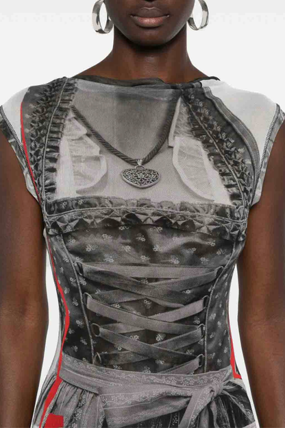 Raisa Sleeveless Printed Mesh Maxi Dress - Grey