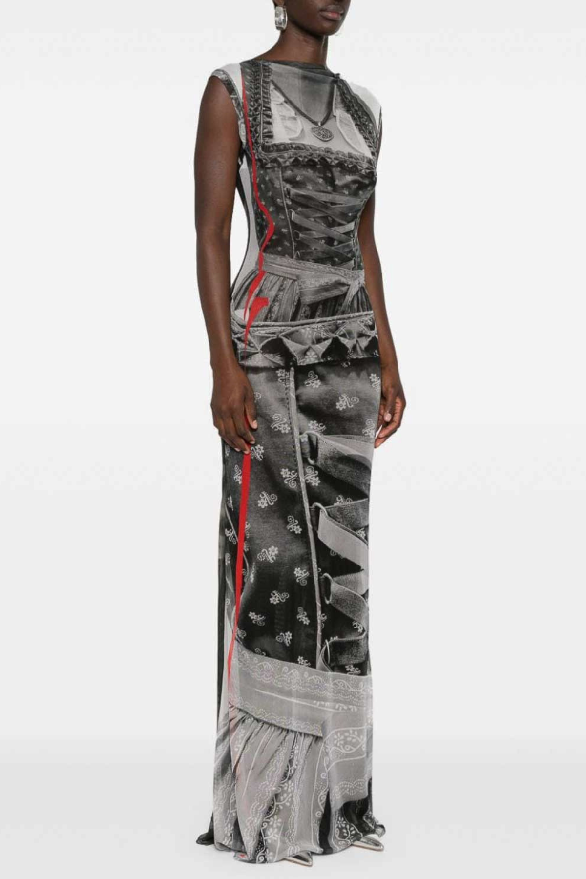 Raisa Sleeveless Printed Mesh Maxi Dress - Grey