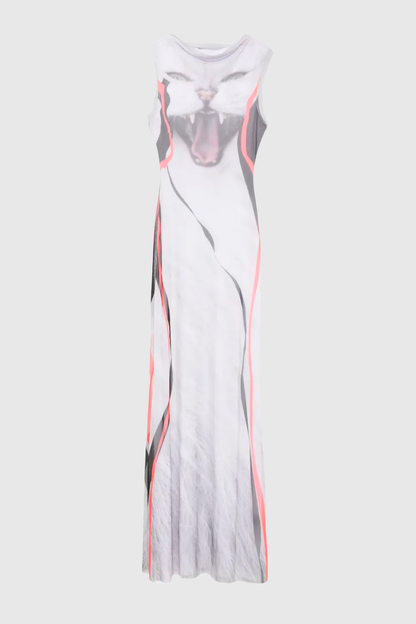 Raisa Sleeveless Printed Mesh Maxi Dress - White