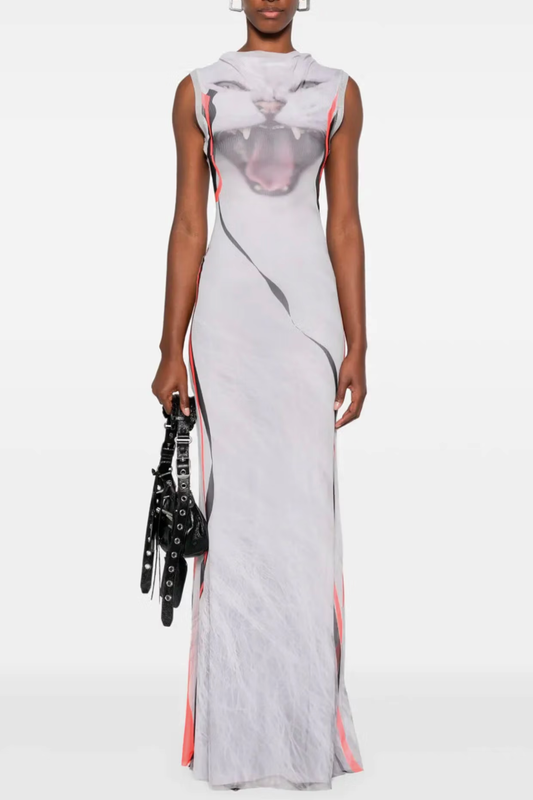 Raisa Sleeveless Printed Mesh Maxi Dress - White