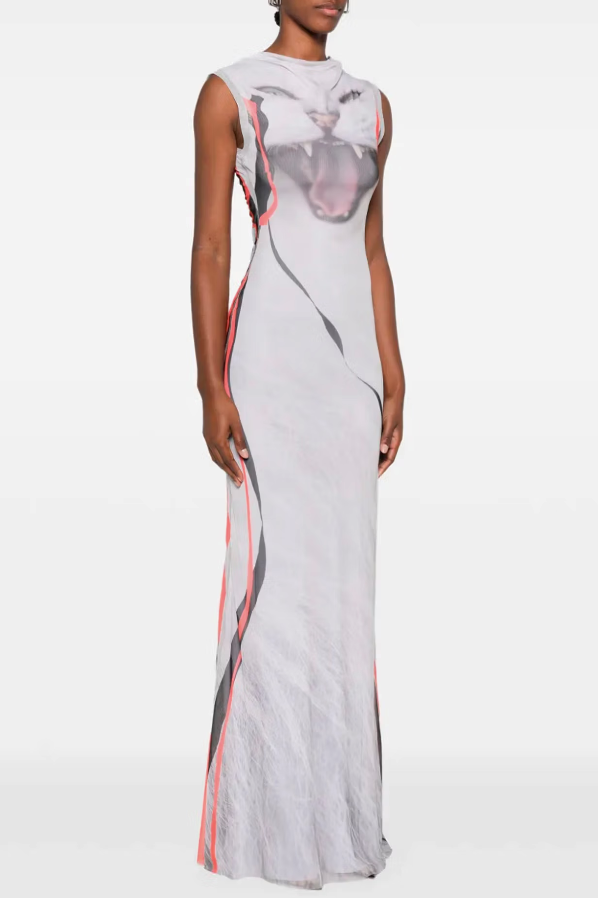 Raisa Sleeveless Printed Mesh Maxi Dress - White