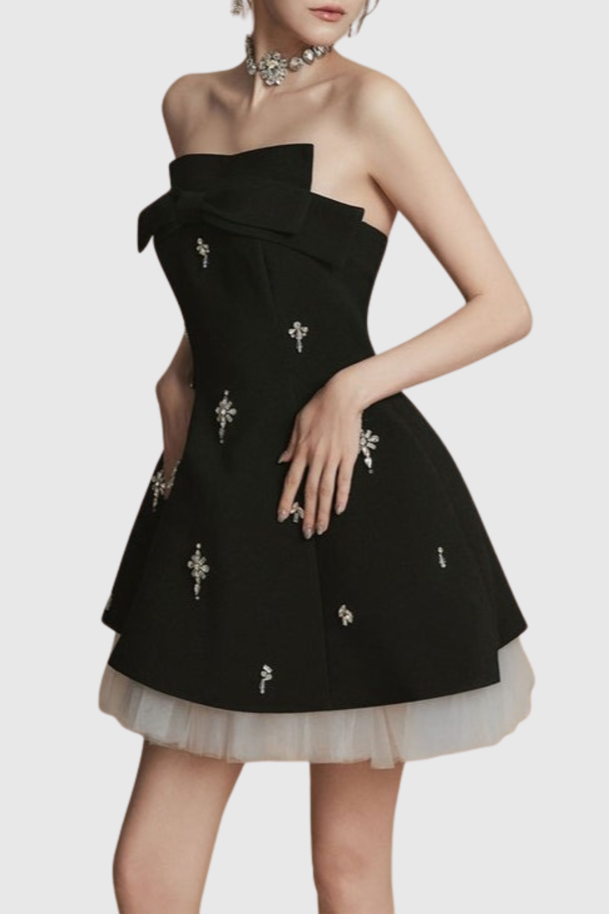 Raiven Bow Crystal Embellished Mini Dress - Black