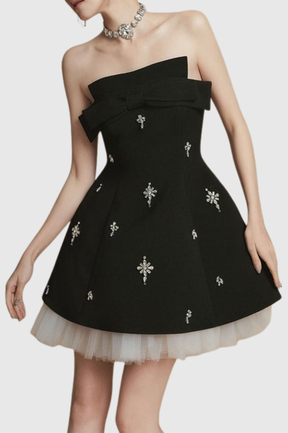 Raiven Bow Crystal Embellished Mini Dress - Black