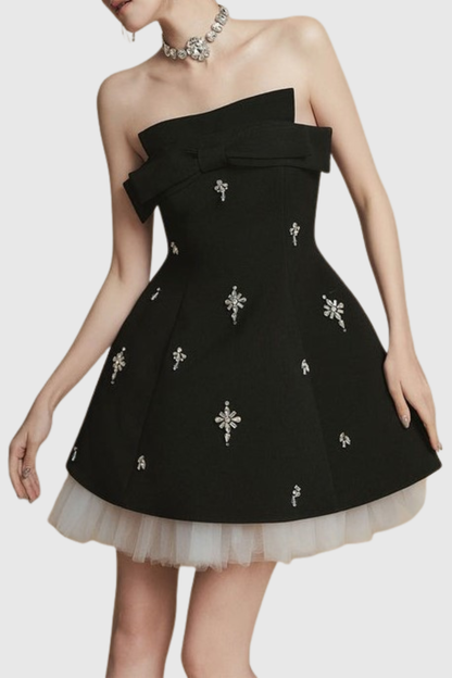 Raiven Bow Crystal Embellished Mini Dress - Black