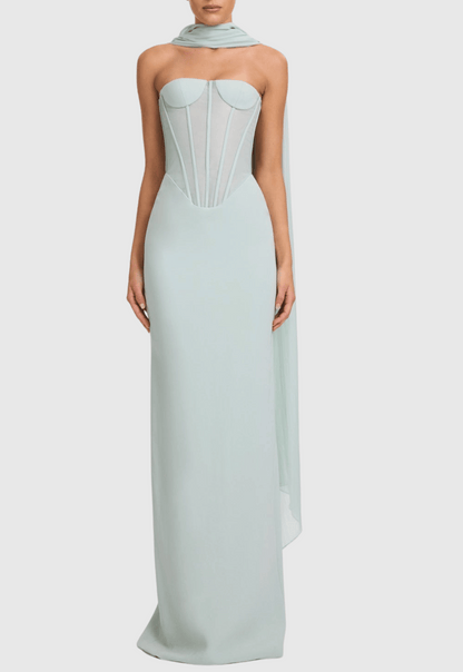 Ramire Strapless  Mesh Scarf Corset Maxi Dress