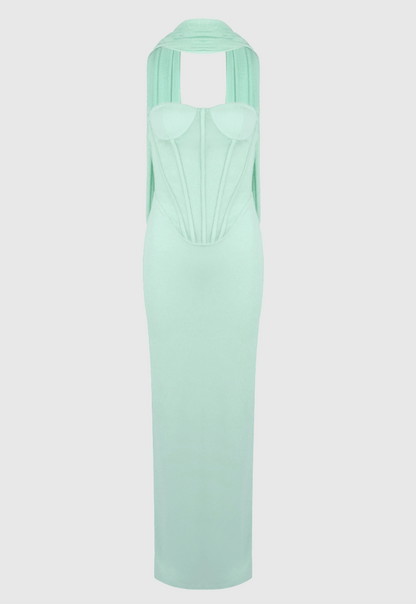 Ramire Strapless  Mesh Scarf Corset Maxi Dress