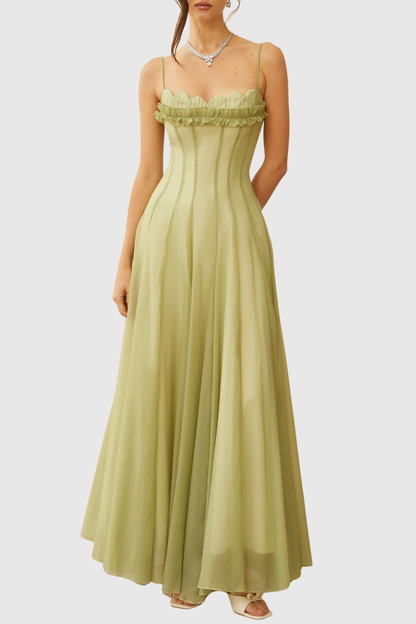Ranay Ruffled Shirred Tulle Maxi Dress