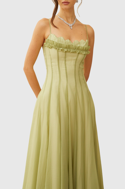 Ranay Ruffled Shirred Tulle Maxi Dress
