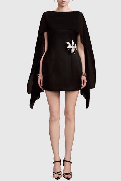 Raoul Floral Appliqué Shawl Mini Dress - Black