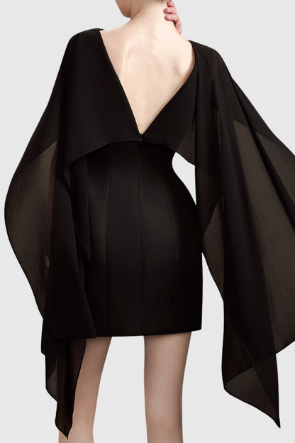 Raoul Floral Appliqué Shawl Mini Dress - Black