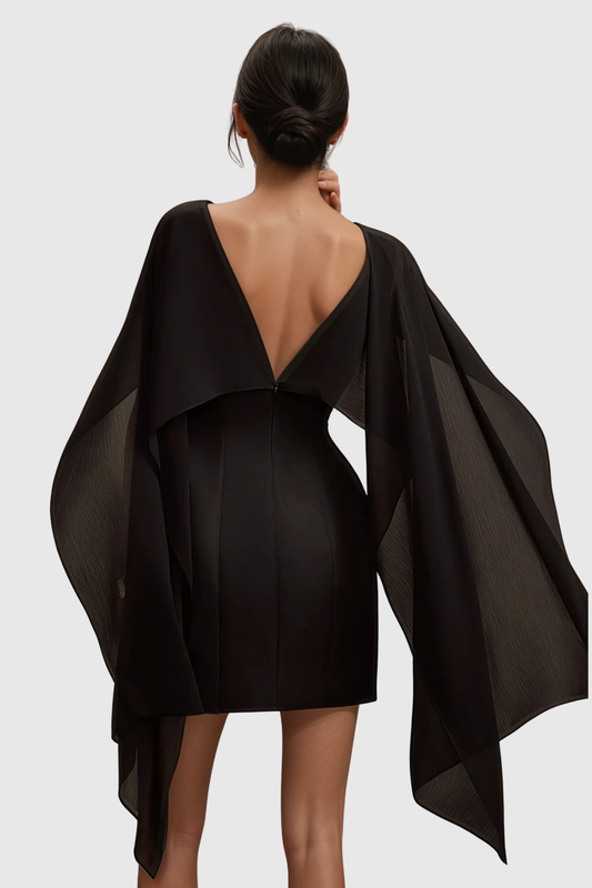 Raoul Floral Appliqué Shawl Mini Dress - Black