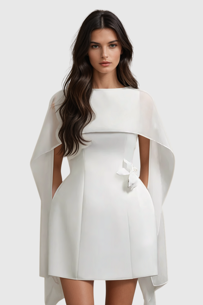 Raoul Floral Appliqué Shawl Mini Dress - White