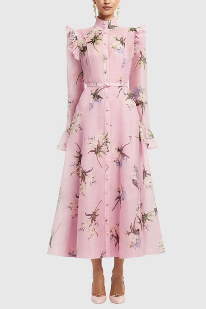 Raphae Floral Ruffle Belted Maxi Dress