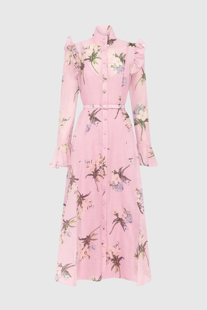 Raphae Floral Ruffle Belted Maxi Dress