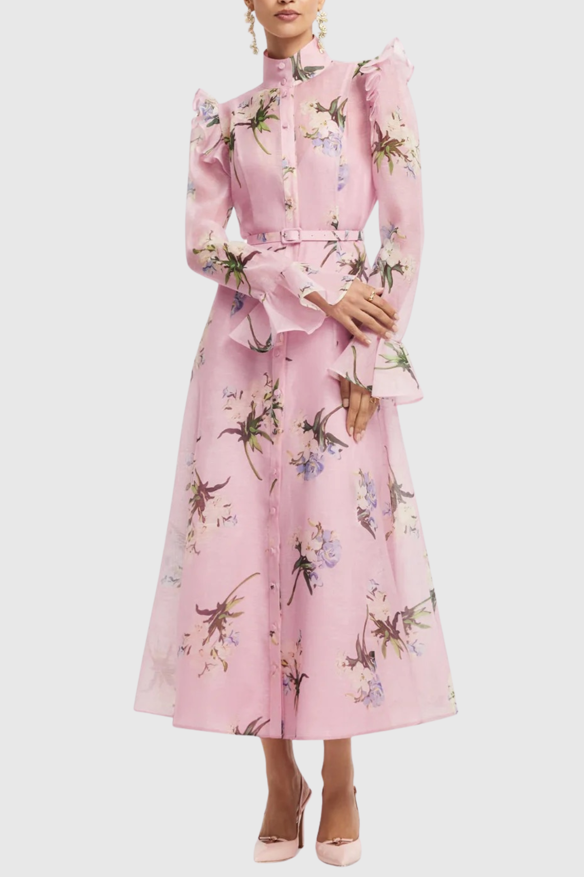 Raphae Floral Ruffle Belted Maxi Dress